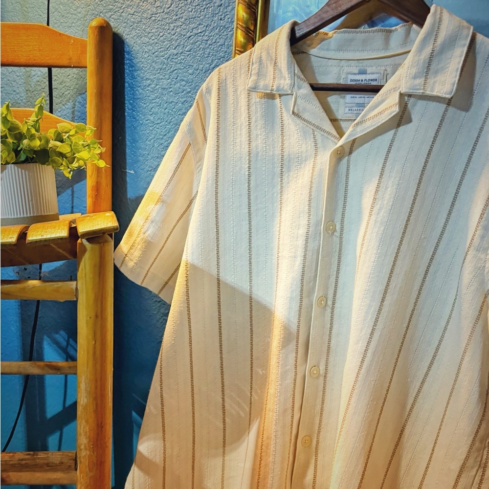 Denim & Flower Cream Button Down Shirt